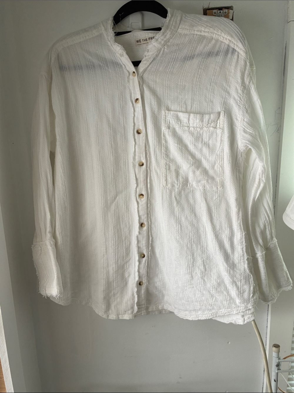 We The Free Cream-White Textured Button-Down Shirt